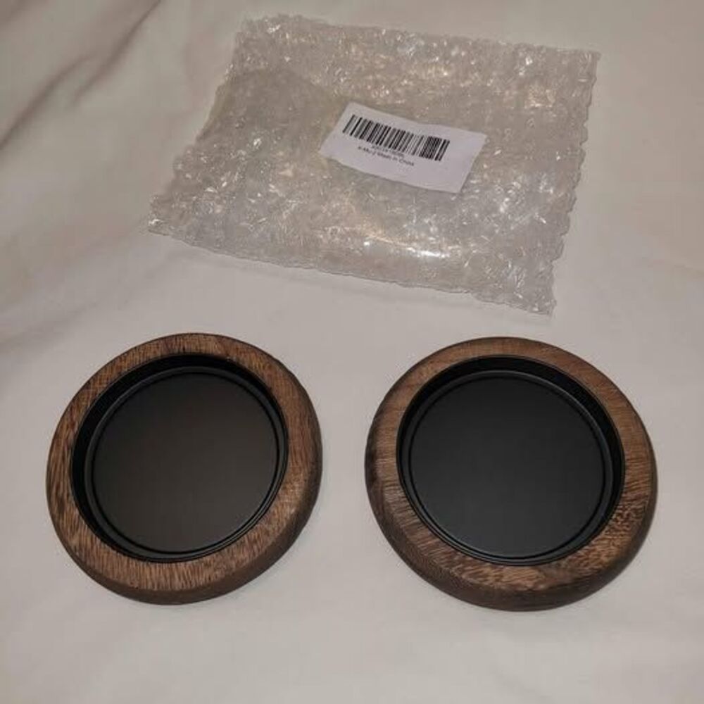 2 NEW wood candle holders coaster trinket tray